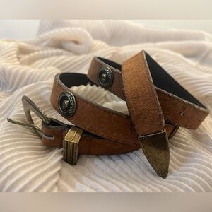 Joan & David Suede Leather Western Belt Size M Brown Vintage Brass Hardware